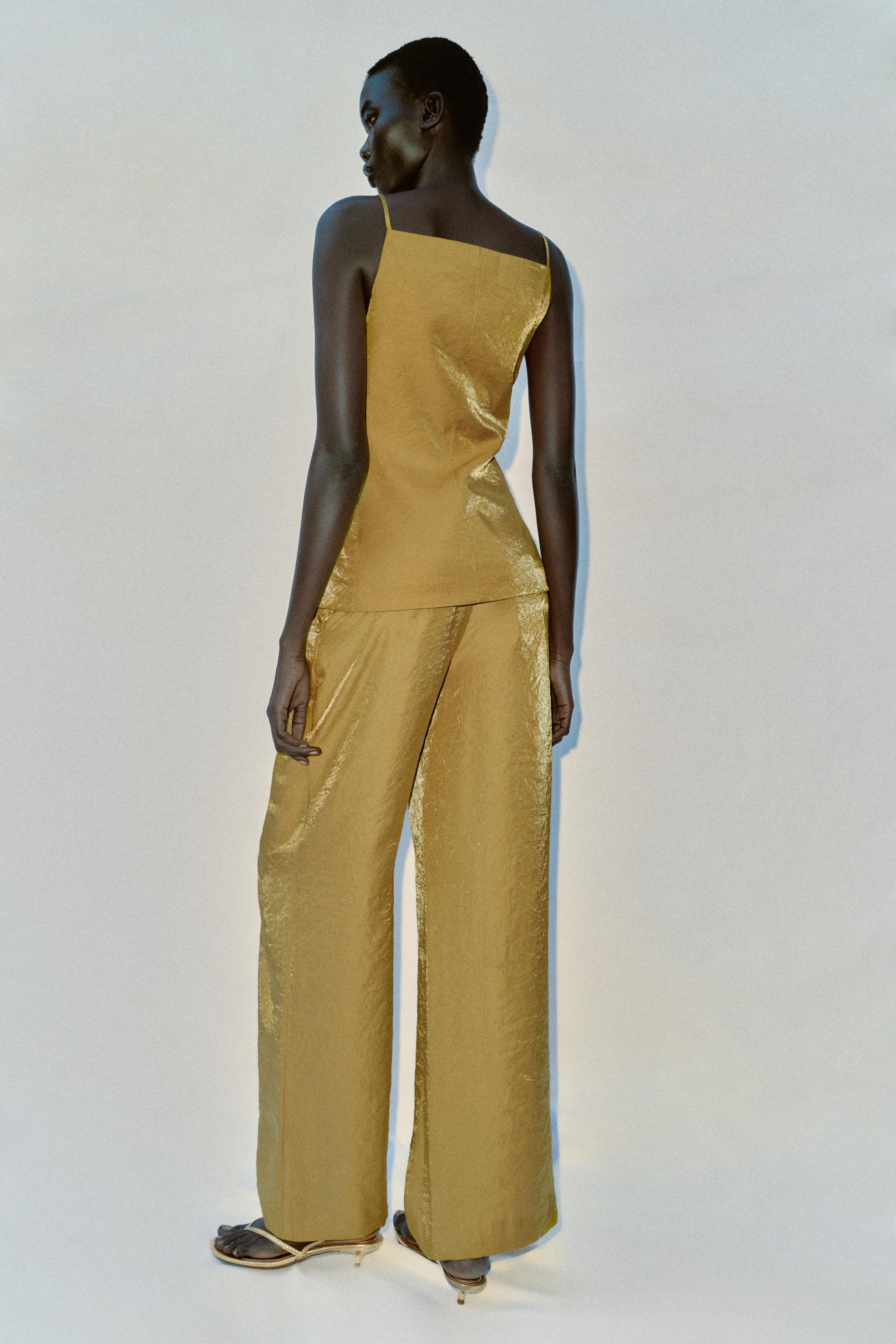 WRINKLE-LOOK STRAIGHT PANTS